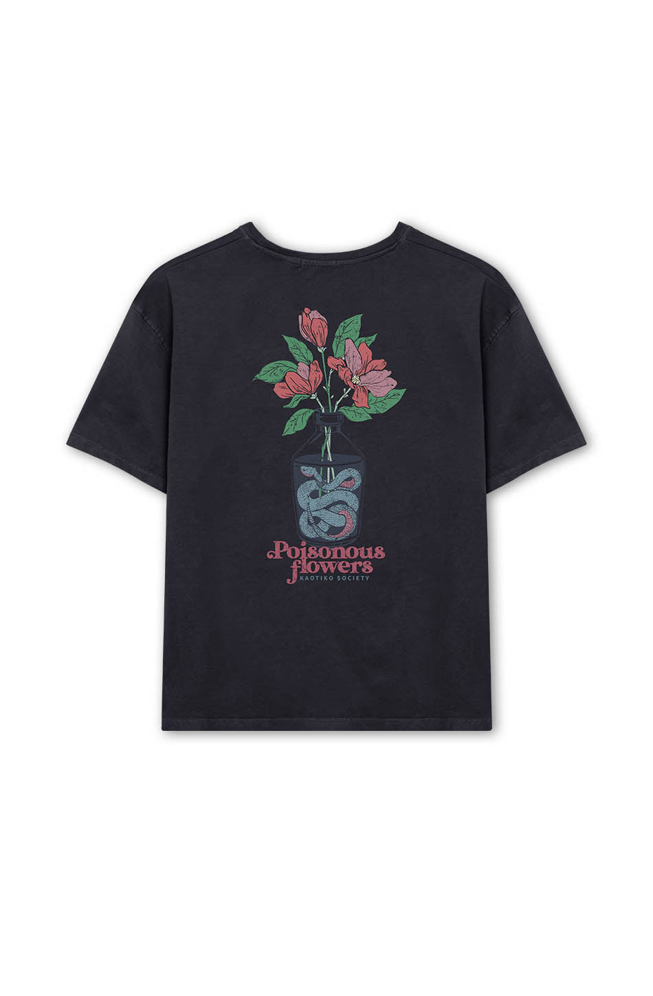 T-Shirt Washed Poisonous Flowers Schwarz