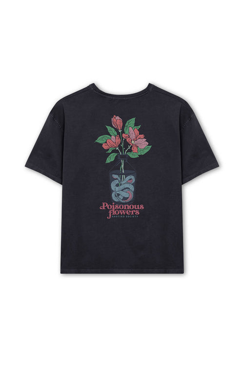 Camiseta Washed Poisonous Flowers Black