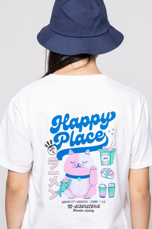 Verwaschenes weißes Happy Place T-Shirt