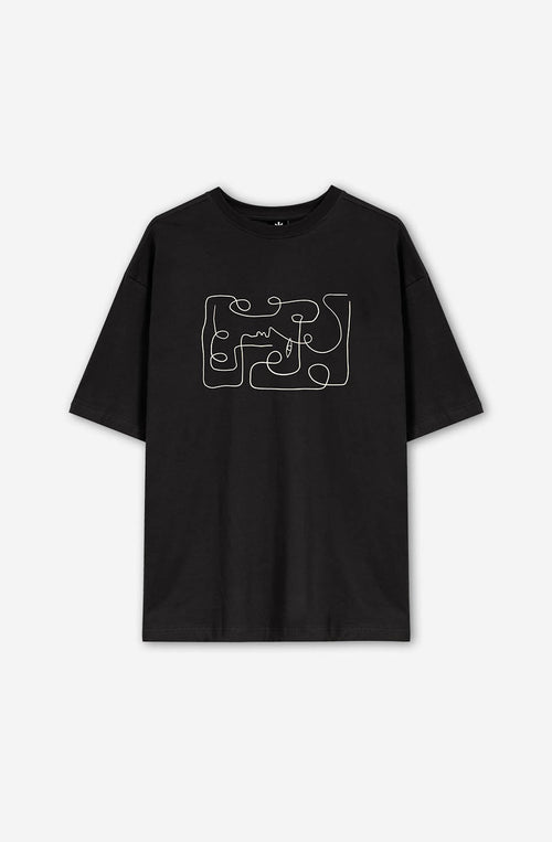 Tee-shirt Abstract Face Black