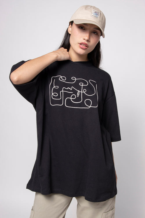 T-Shirt Abstract Face Black