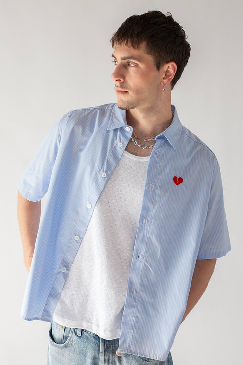 Camisa Loui Heart Blue/ White Stripes