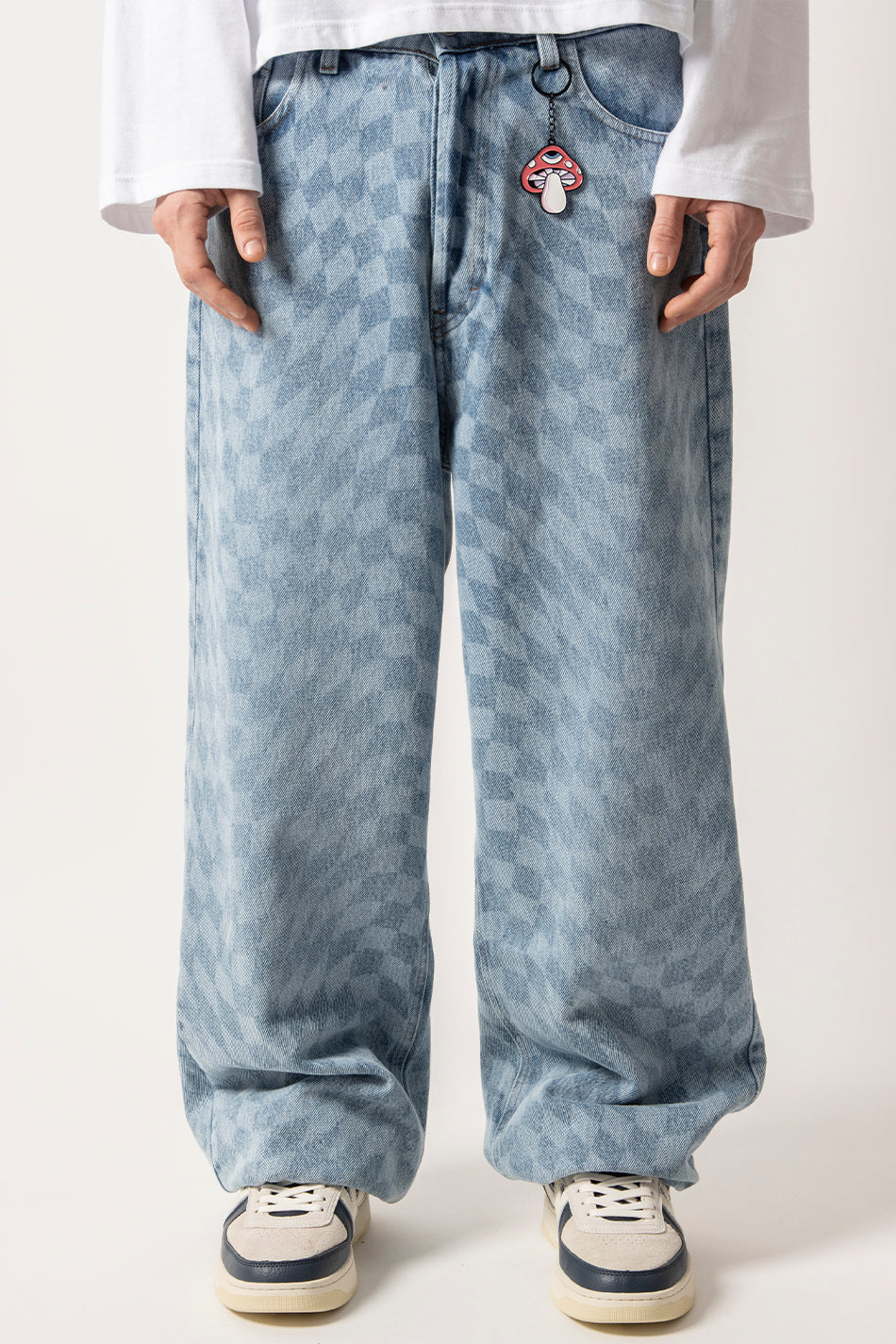 Pantalon en jean à carreaux laser