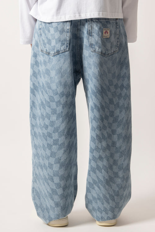 Loose Laser Check Denim Trousers