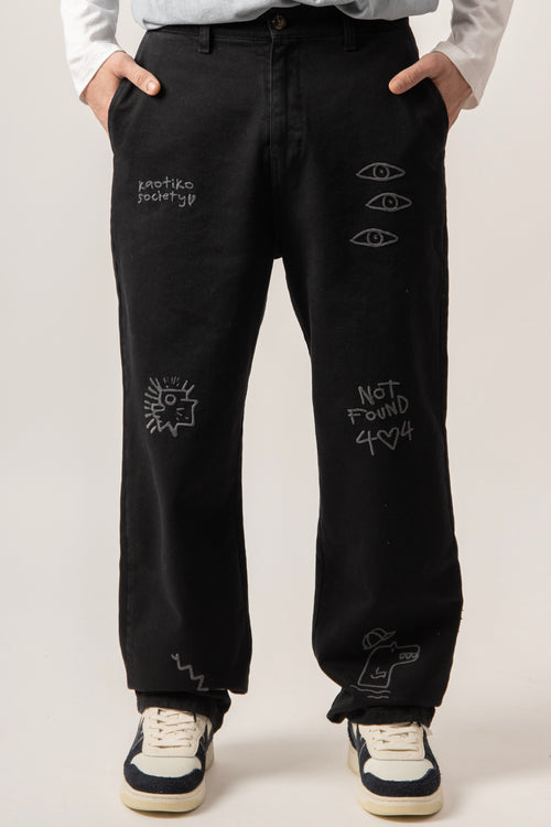 Pantalon urbain décontracté brodé Noir