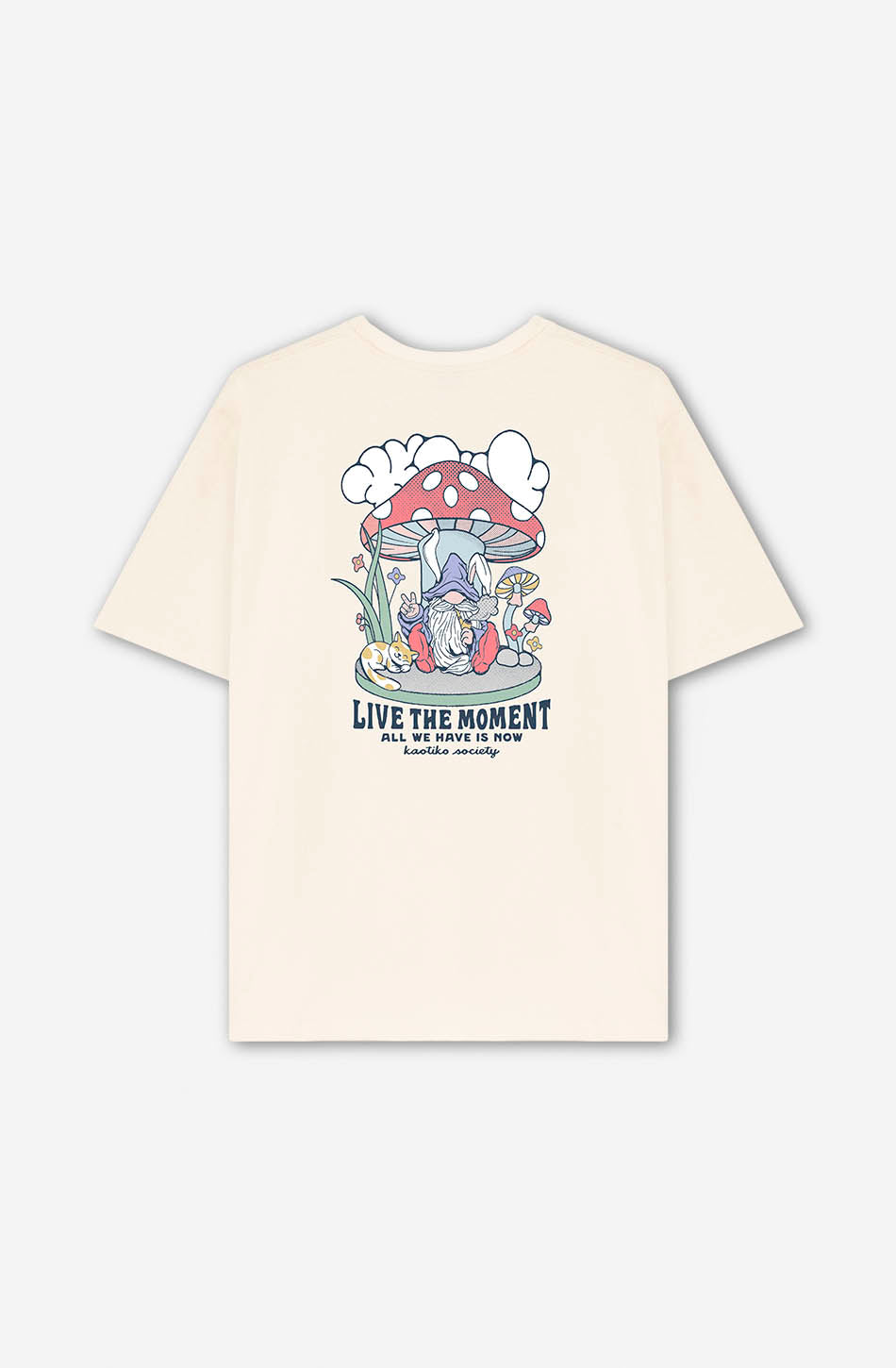 Live The Moment T-Shirt aus elfenbeinfarbener Bio-Baumwolle