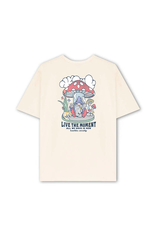 Live The Moment T-Shirt aus elfenbeinfarbener Bio-Baumwolle