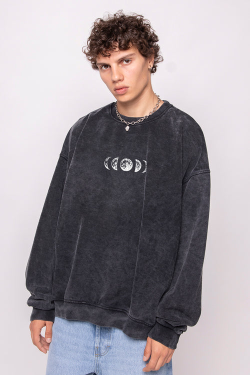 Handgewaschenes schwarzes Space-Sweatshirt