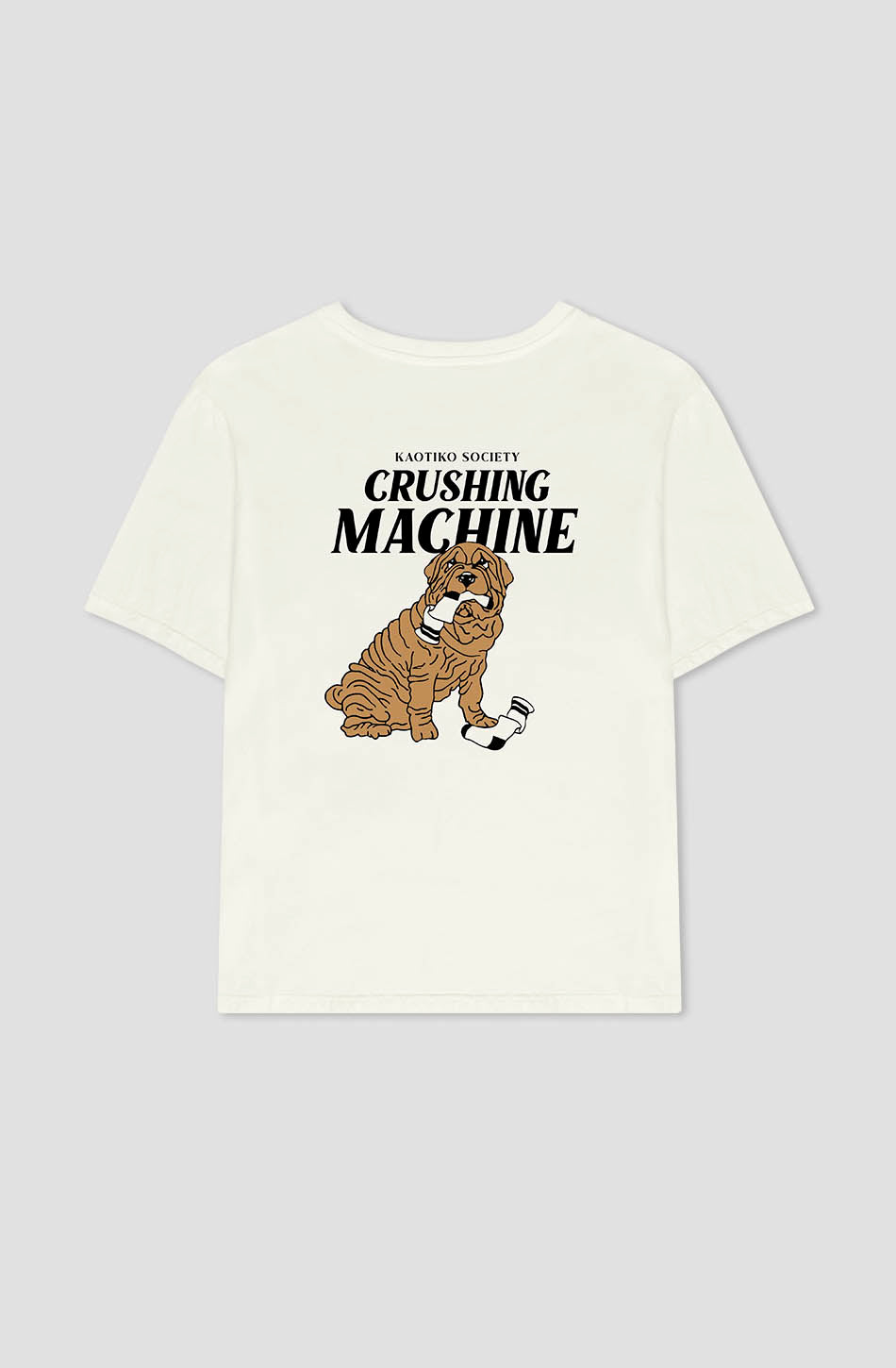 T-Shirt aus gewaschenem Crushing Machine-Elfenbein