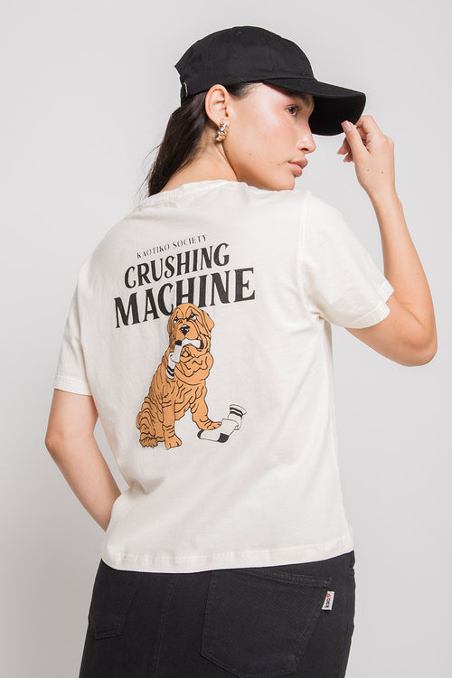 T-Shirt aus gewaschenem Crushing Machine-Elfenbein