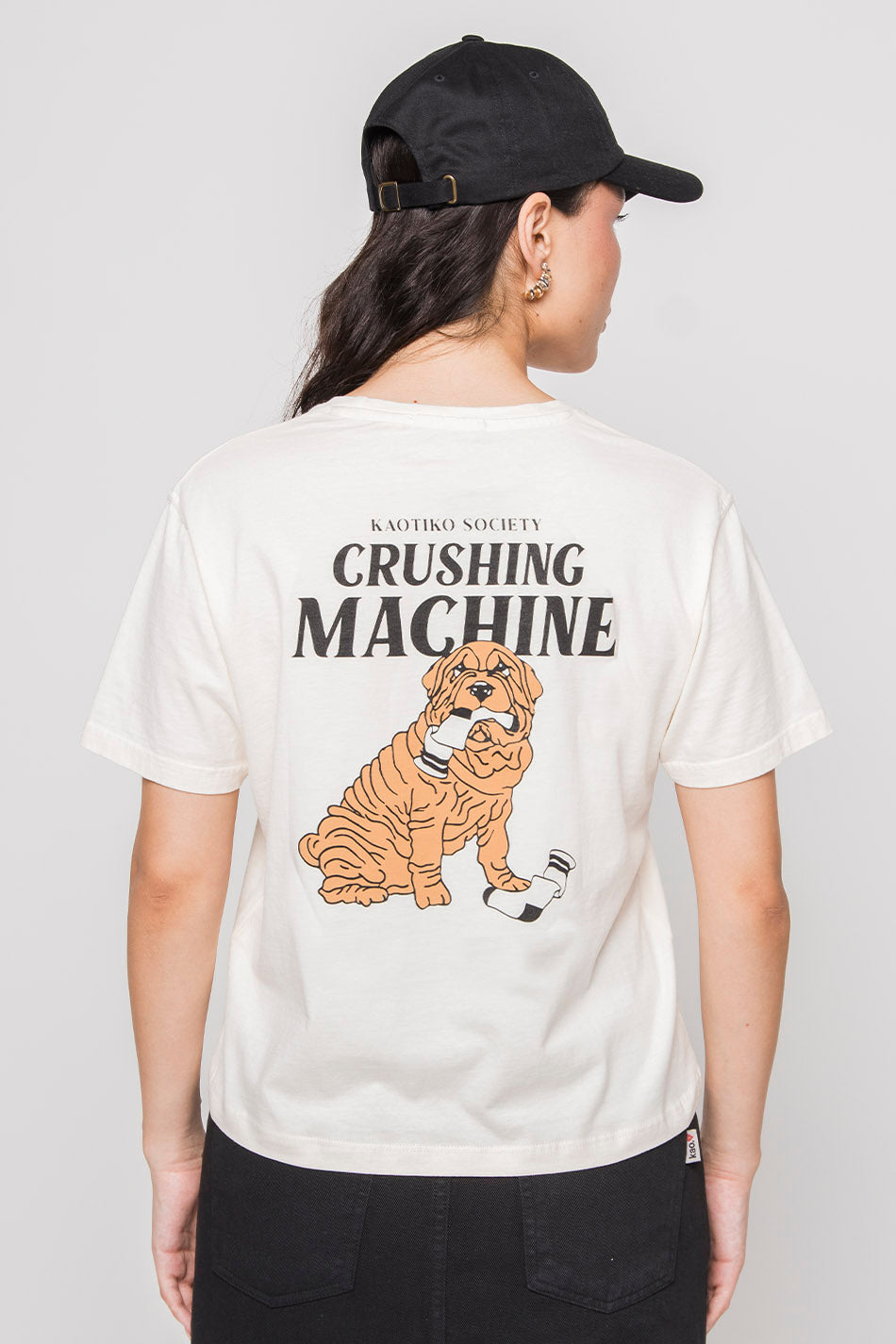 T-Shirt aus gewaschenem Crushing Machine-Elfenbein