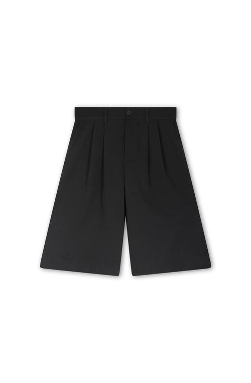 Black Wide Leg Pleated Bermuda Shorts