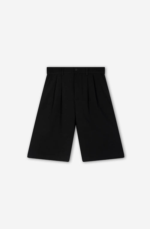 Black Wide Leg Pleated Bermuda Shorts