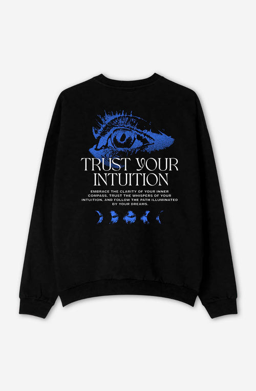 Verwaschenes schwarzes Sweatshirt „Eye Trust Your Intuition“.