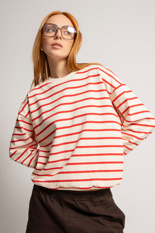 Gestreiftes Sweatshirt in Rot/Elfenbein