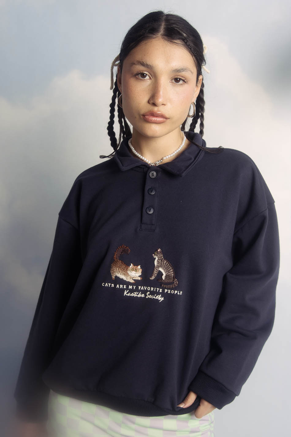 Katzen Sweatshirt Navy