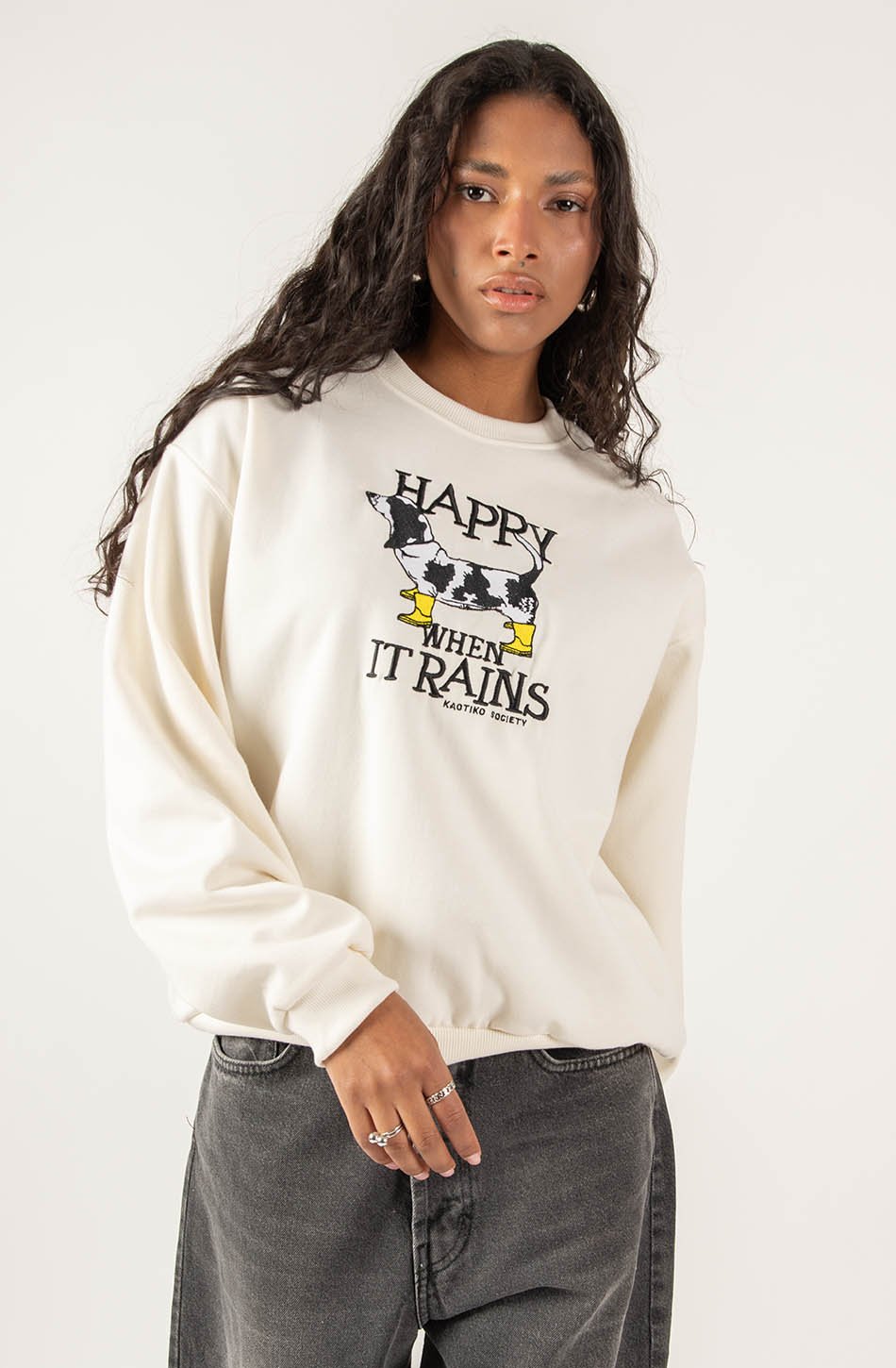 Sweatshirt Happy When it Rains Ivory